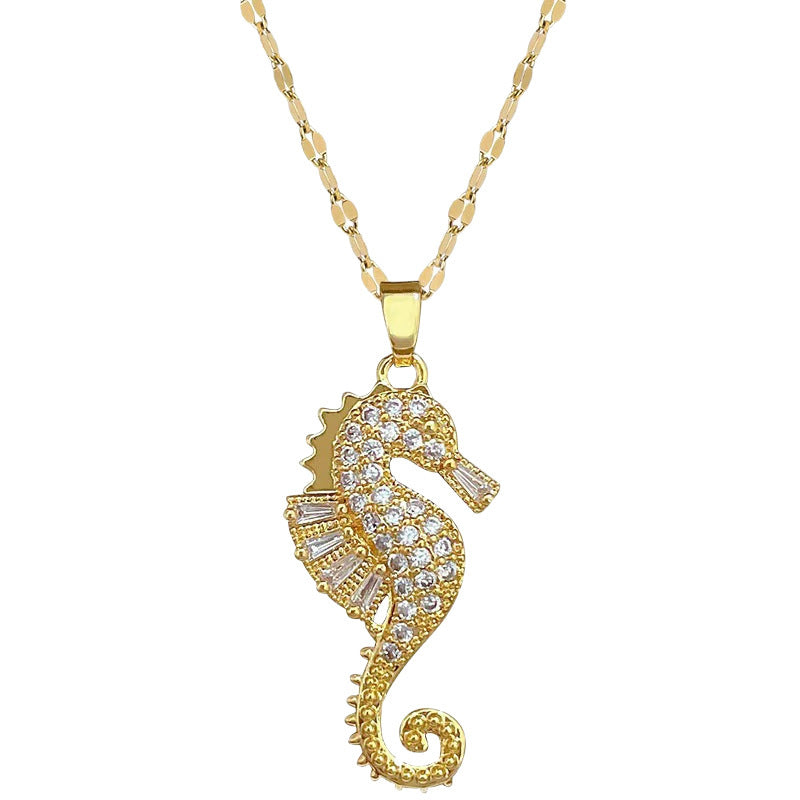 Fashion Zircon Pendant Necklace – Seahorse and Crab Design