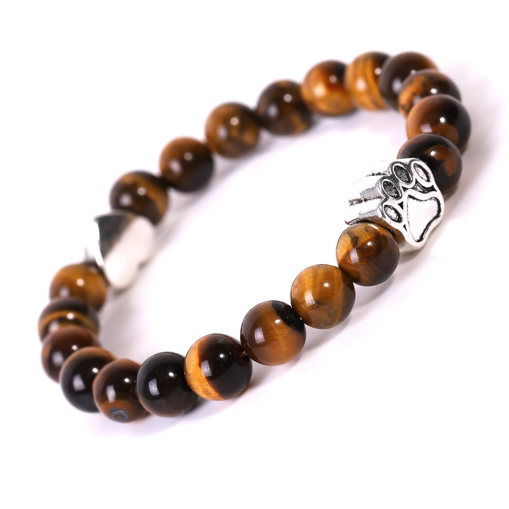 Tigereye & Indian Agate Dog Paw Bracelet with Heart Charm – Fashion Jewelry