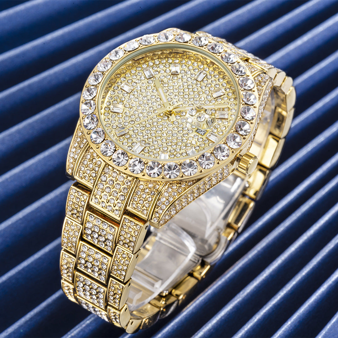 Fashionable Large Dial Watch with Full Diamond Accents