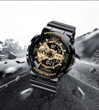 Classic Black & Gold Sports Double Display Electronic Watch – Teen Boys & Girls