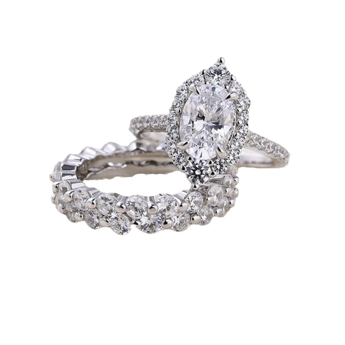 New European & American Fashion Jewelry – Women's Oval Zircon Ring Set