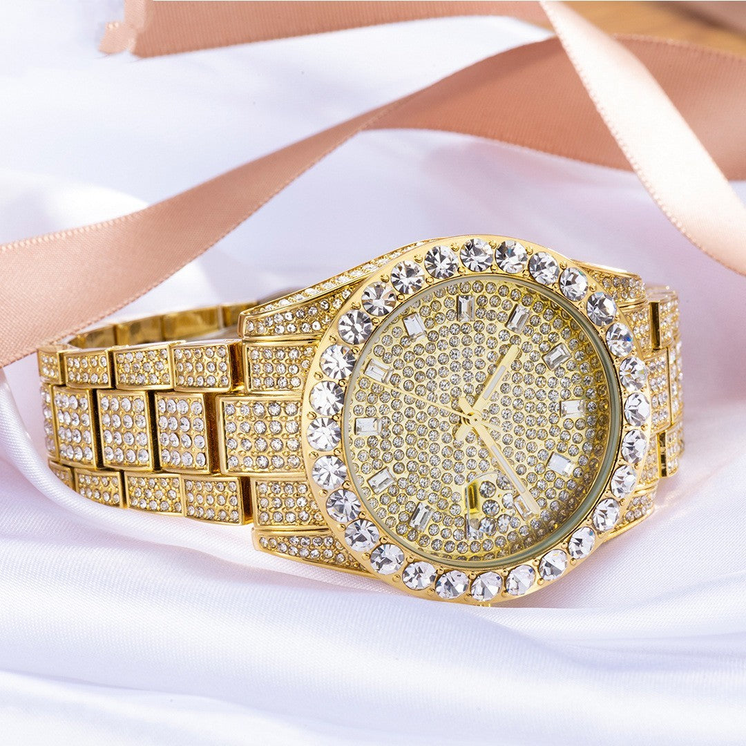 Fashionable Large Dial Watch with Full Diamond Accents