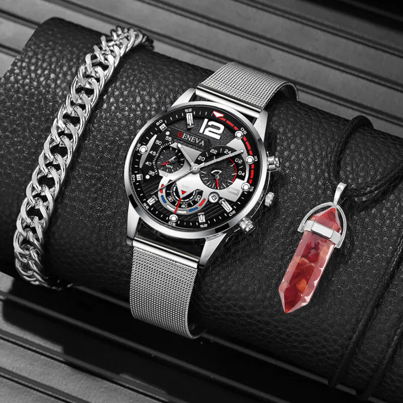 Creative Large Dial Three-Eye Steel Band Quartz Watch