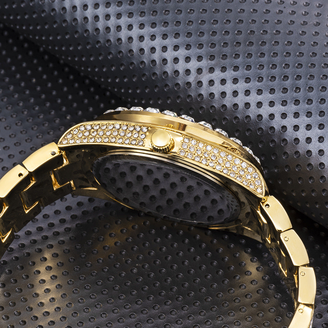 Fashionable Large Dial Watch with Full Diamond Accents