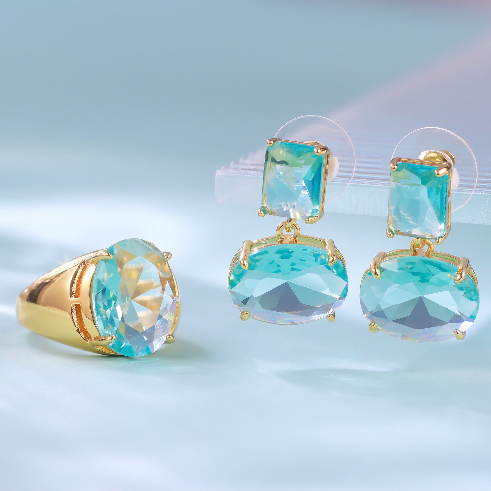 Women's Crystal Earrings – Geometric Design with Gold-Plated Copper