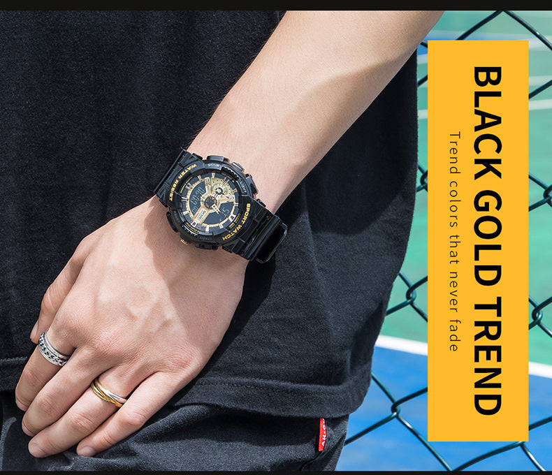 Classic Black & Gold Sports Double Display Electronic Watch – Teen Boys & Girls
