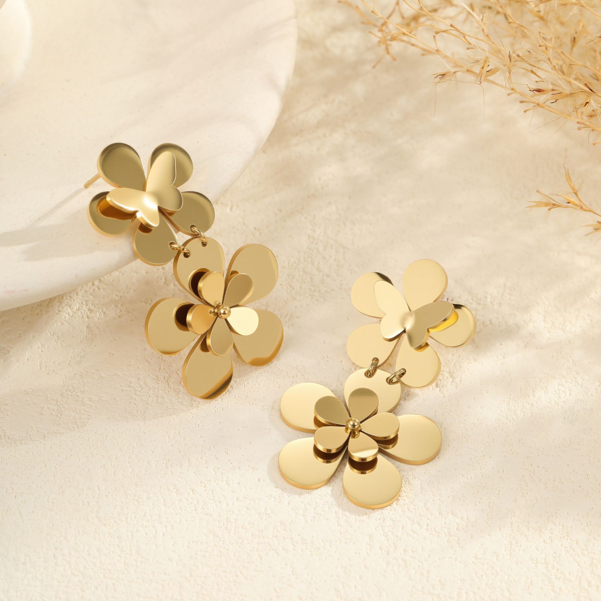Women’s Stainless Steel Earrings – Elegant Flower & Butterfly Design