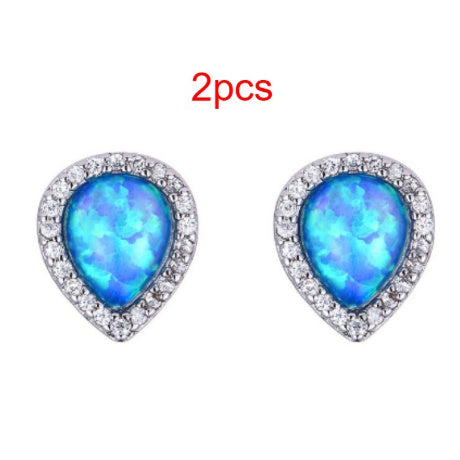 Blue Opal Drop Stud Earrings – Cute Drop-Shaped Design for Girls