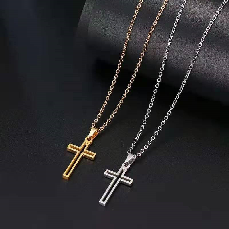 Trendy Titanium Steel Cross Necklace for Men and Women – Hip Hop Style