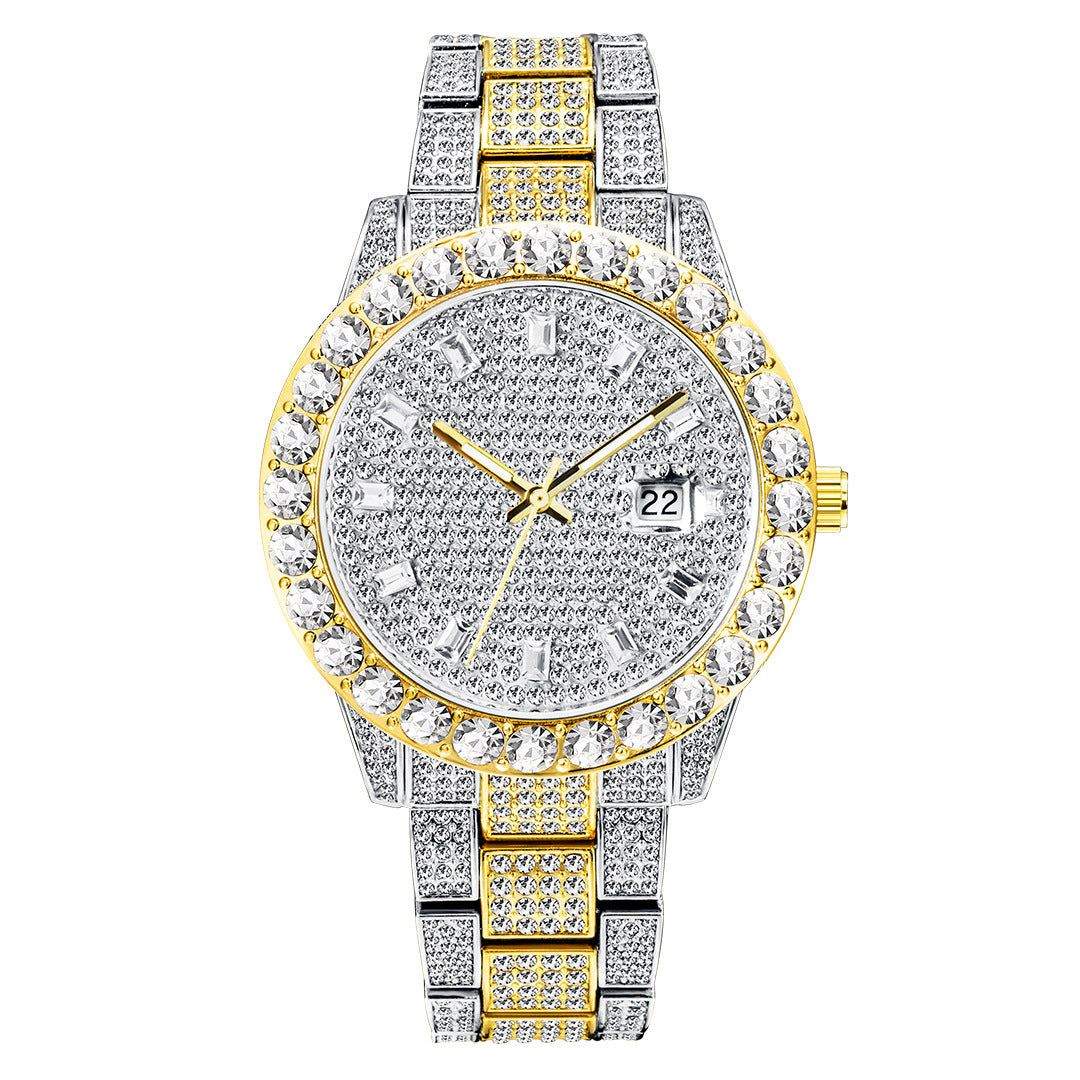 Fashionable Large Dial Watch with Full Diamond Accents