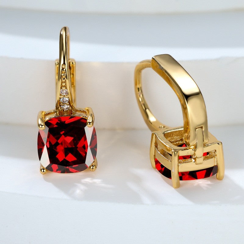 Square Zircon Inlaid Ear Hook – Korean Style Fashion, Versatile Design